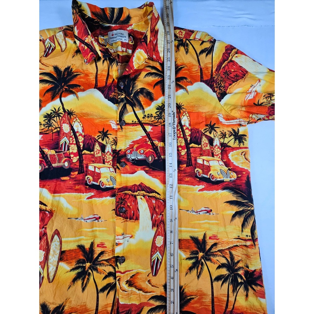 Royal Hawaiian Creations Mens 2XL Orange Scenic Woody Car Surfboard Shirt Hawaii - Picture 5 of 8